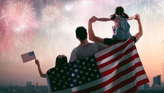 family with fireworks